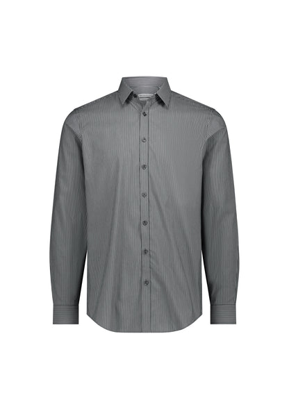 BizCollection S625M Mens Fitzroy Slim Fit Long Sleeve Shirt - Slate/White Stripe