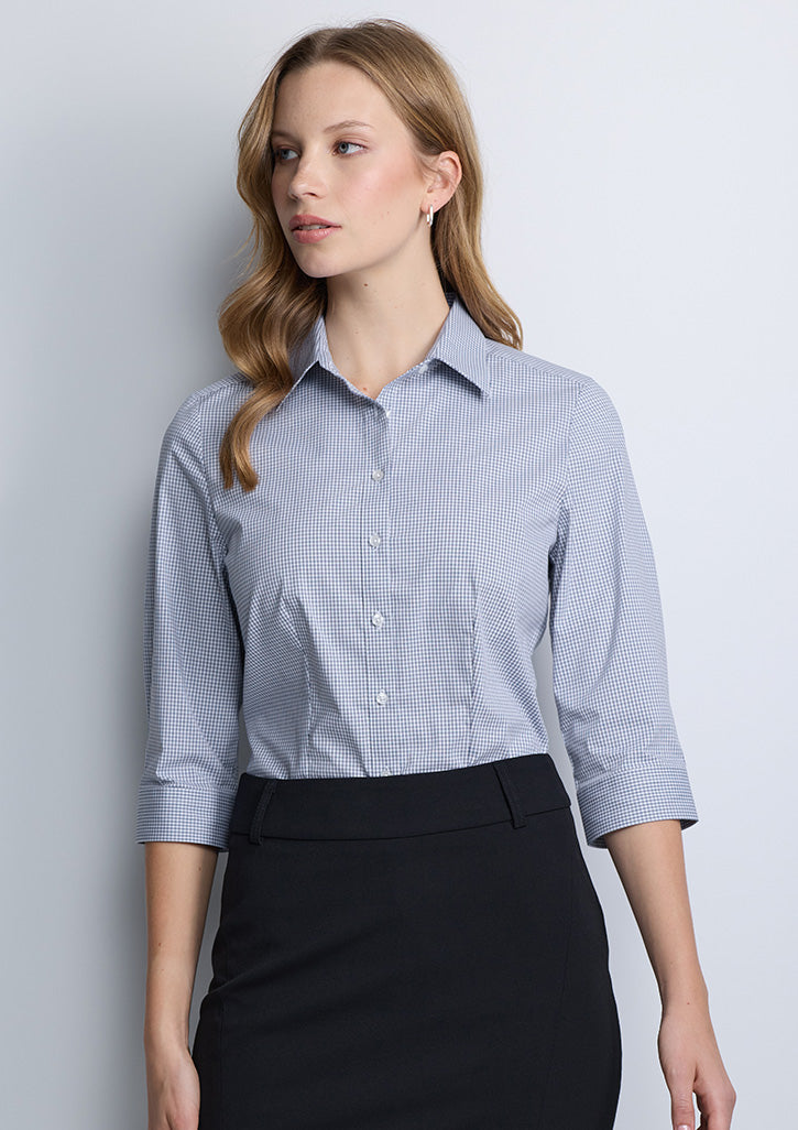 BizCollection S636W Womens Fitzroy 3/4 Sleeve Shirt - White/Navy Check