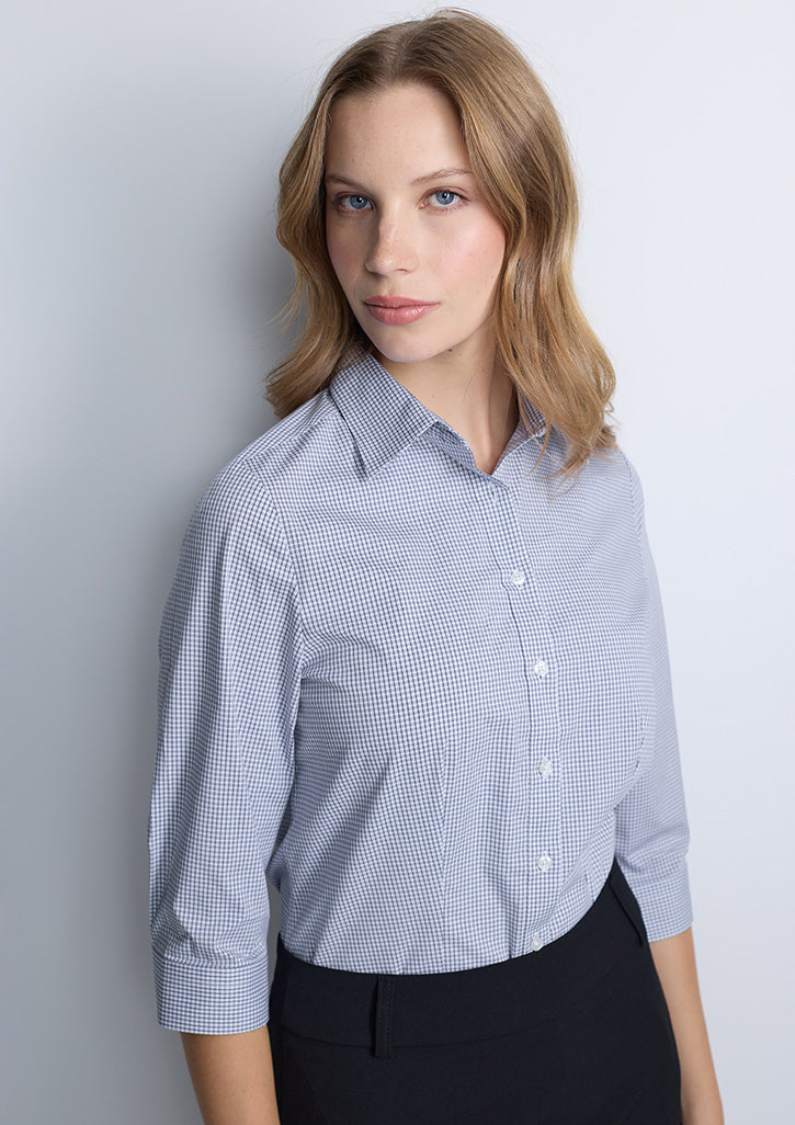 BizCollection S636W Womens Fitzroy 3/4 Sleeve Shirt - White/Navy Check