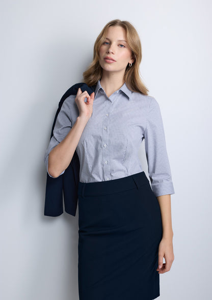 BizCollection S636W Womens Fitzroy 3/4 Sleeve Shirt - White/Navy Check