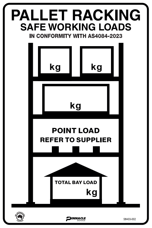 Max Global Products S6403 Pallet Racking Safe Working Loads Sign