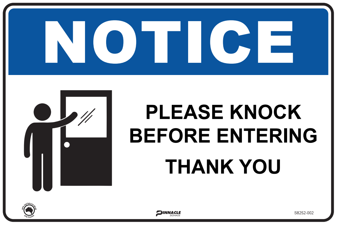 Max Global Products S8252 Notice Knock Before Entering, Thank You Sign