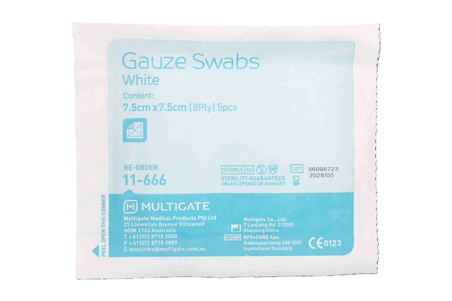 MULTIGATE MEDICAL GS575-500 Sterile Gauze Swabs 7.5cm 8 Ply Carton of 500 Packs