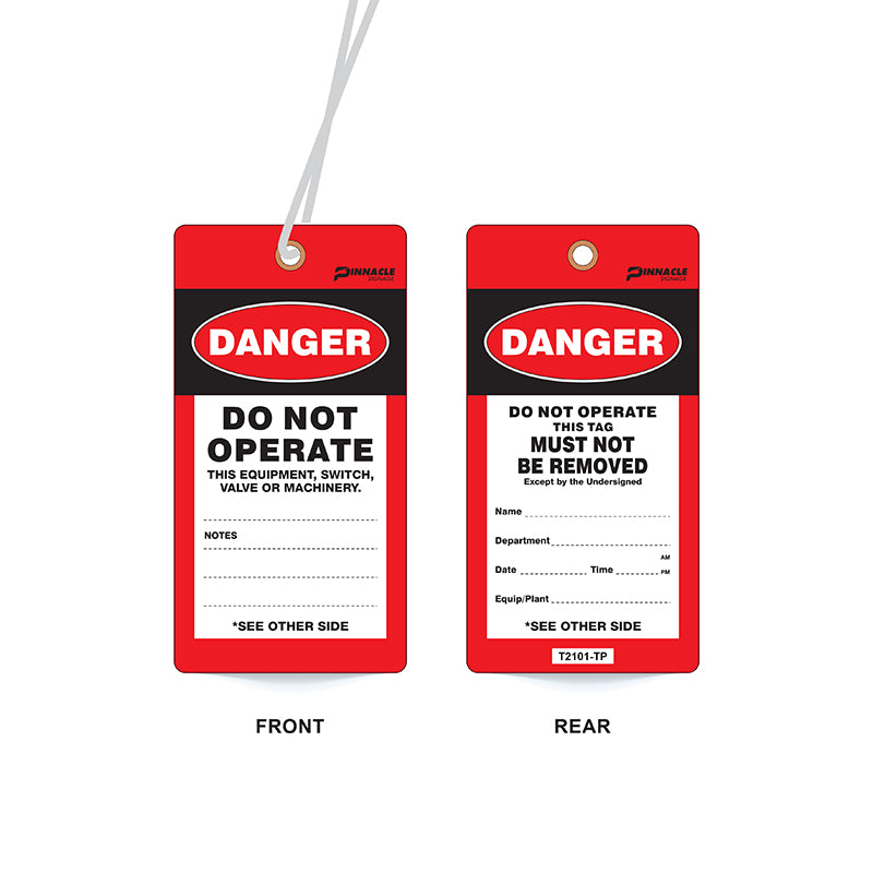 Max Global Products T2101 Danger Do Not Operate Tag, Water & Tear Proof, Eyelet & String, Pack/100 Sign