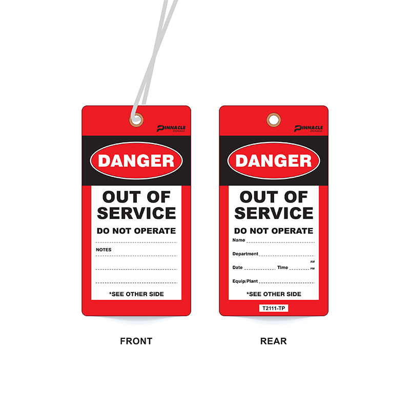 Max Global Products T2111 Danger Out Of Service Do Not Operate Tag, Water & Tear Proof, Eyelet & String, Pack/100 Sign