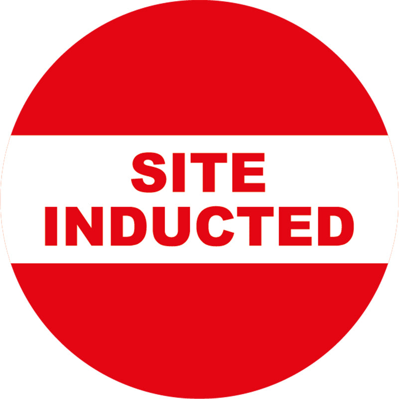 Max Global Products S9101 Site Inducted, Red/White, Round Hardhat Stickers, Pack/12 Sign