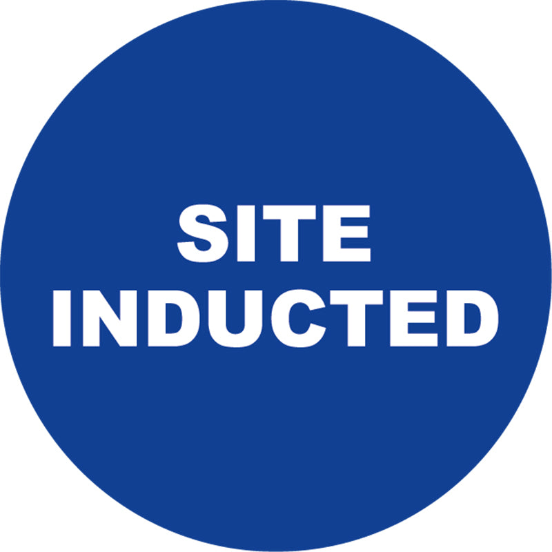 Max Global Products S9122 Site Inducted, Blue/White, Round Hardhat Stickers, Pack/12 Sign