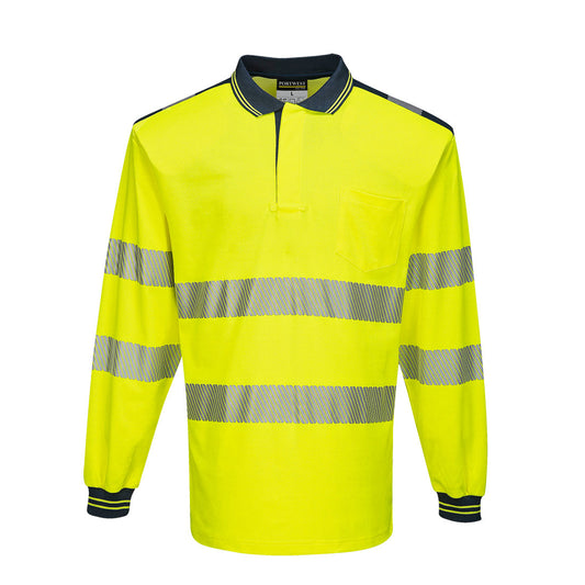 Portwest PW3 Hi-Vis Polo Shirt L/S in Yellow/Navy