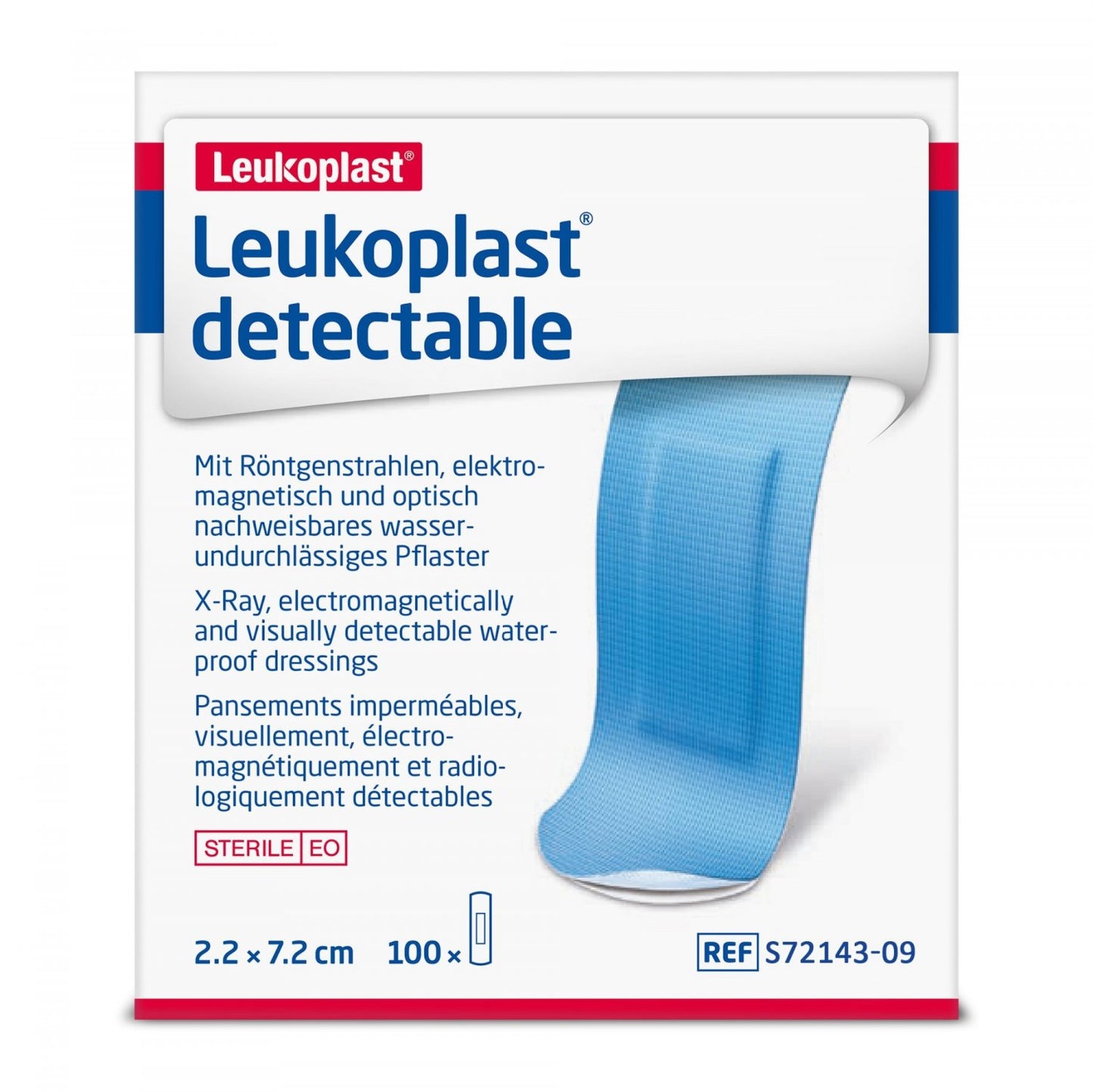 BSN MEDICAL S72143-09 Leukoplast Blue Metal & X-Ray Detectable Strips 72mm x 25mm Box of 100