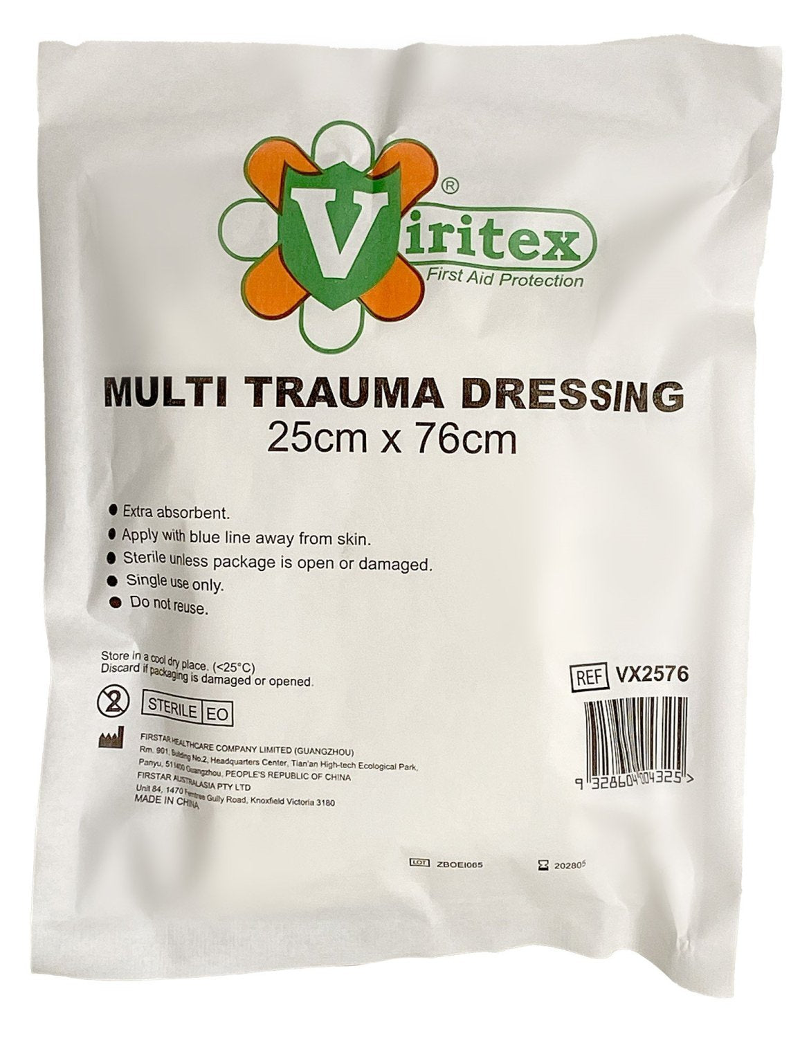 VIRITEX VX2576 Multi-Trauma Dressing 25cm x 76cm