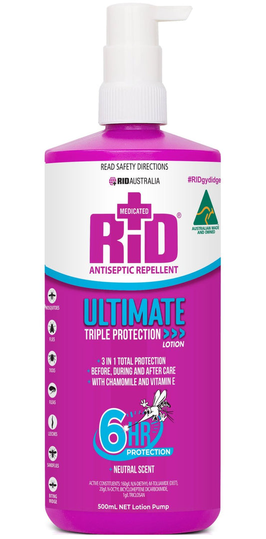 RID AUST RA177162 Rid Ultimate 6-Hour Antiseptic Repellent Lotion Pump 500mL