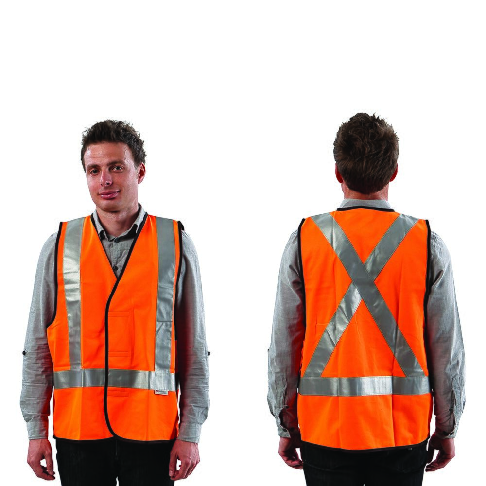WORKIT Workwear Fluro Safety X Back Taped Vest: Day/Night Use