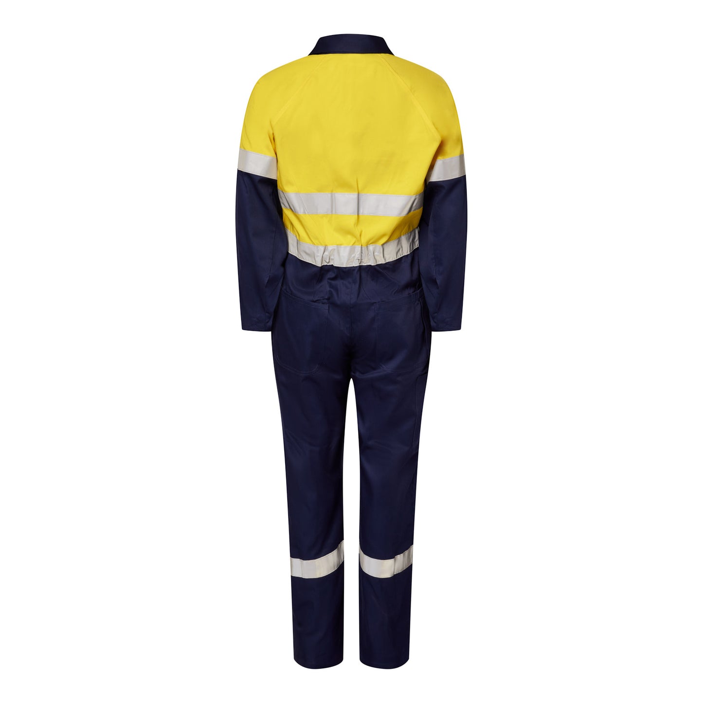 Workcraft WC3070 Mens Light Weight Hi Vis Cotton Drill Reflective Coverall in Yellow/Navy