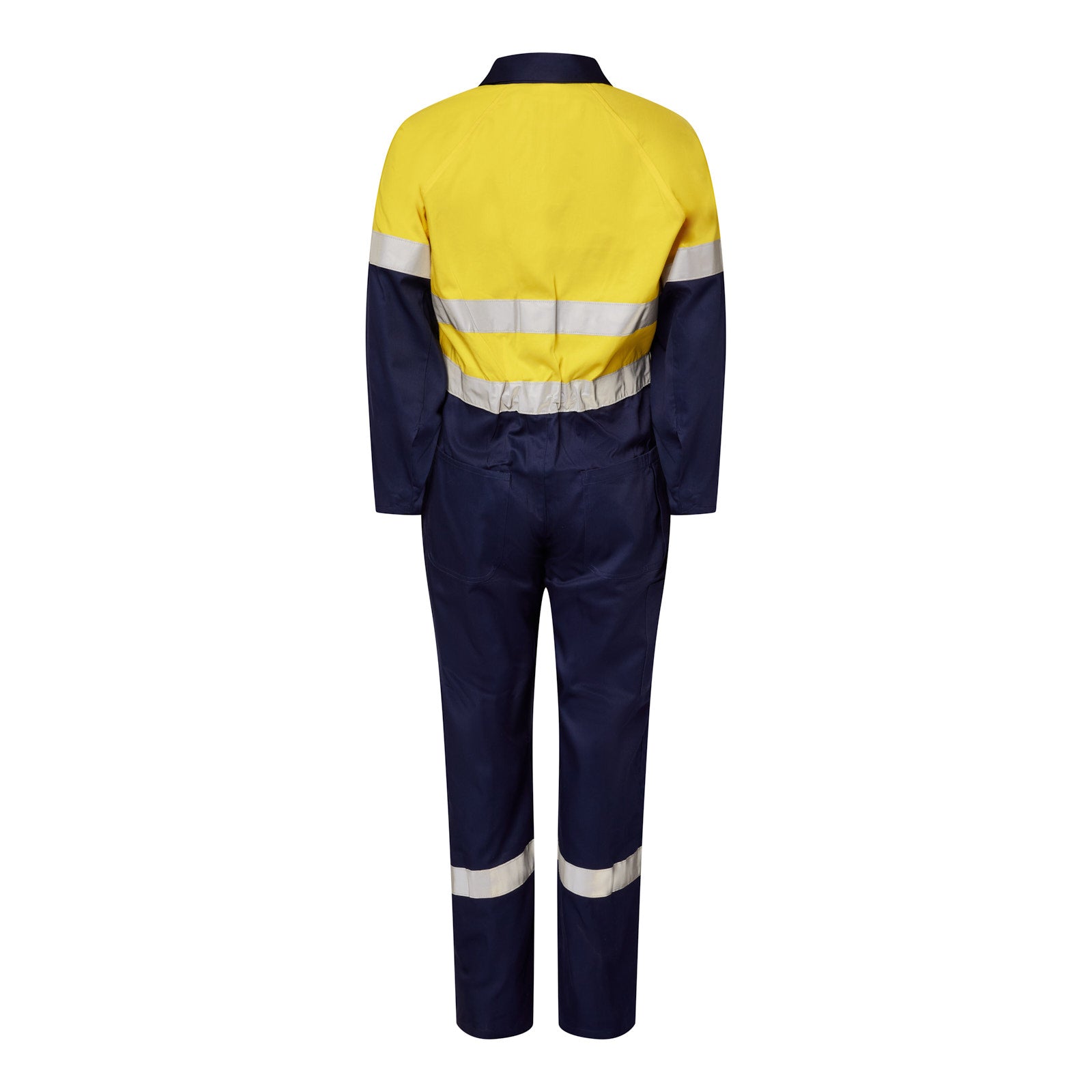 Workcraft WC3070 Mens Light Weight Hi Vis Cotton Drill Reflective Coverall in Yellow/Navy