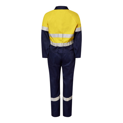 Workcraft WC3070 Mens Light Weight Hi Vis Cotton Drill Reflective Coverall in Yellow/Navy