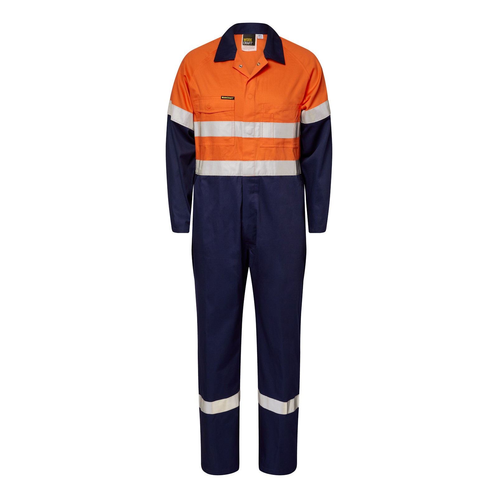 Workcraft WC3070 Mens Light Weight Hi Vis Cotton Drill Reflective Coverall in Orange/Navy