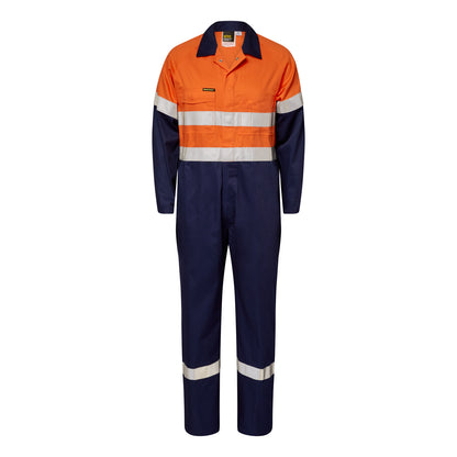 Workcraft WC3070 Mens Light Weight Hi Vis Cotton Drill Reflective Coverall in Orange/Navy