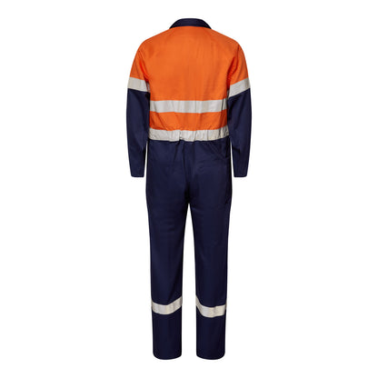 Workcraft WC3070 Mens Light Weight Hi Vis Cotton Drill Reflective Coverall in Orange/Navy