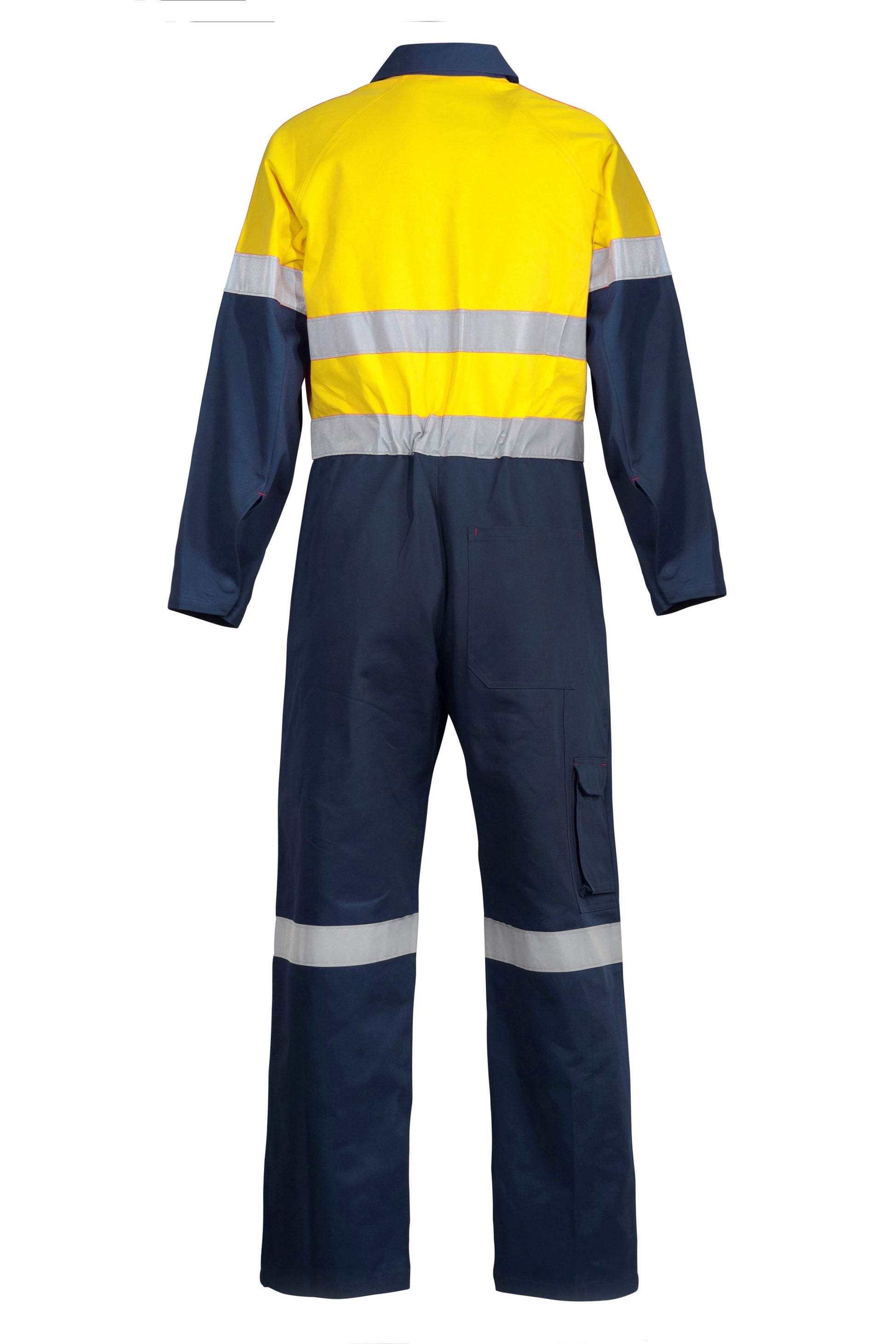 Workcraft WC6093 Mens Hi Vis Cotton Drill Reflective Coveralls in Yellow/Navy