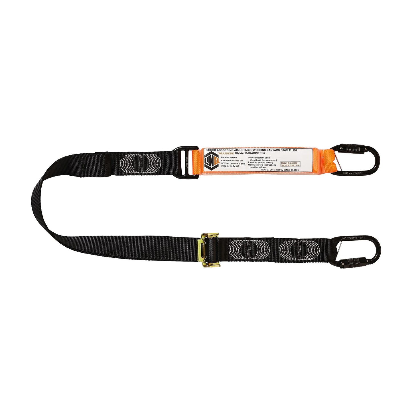 LINQ Height Safety Elite Single Leg Shock Absorbing 2M Adjustable Lanyard with KD x 2