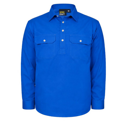 Workcraft WS3029 Mens Lightweight Long Sleeve Closed Front Cotton Drill Shirt in Cobalt Blue