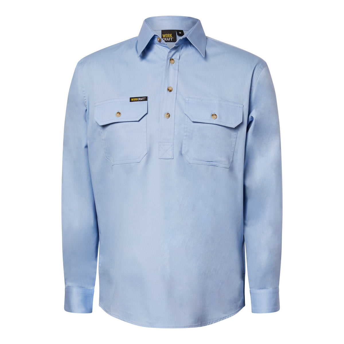 Workcraft WS3029 Mens Lightweight Long Sleeve Closed Front Cotton Drill Shirt in Skyway