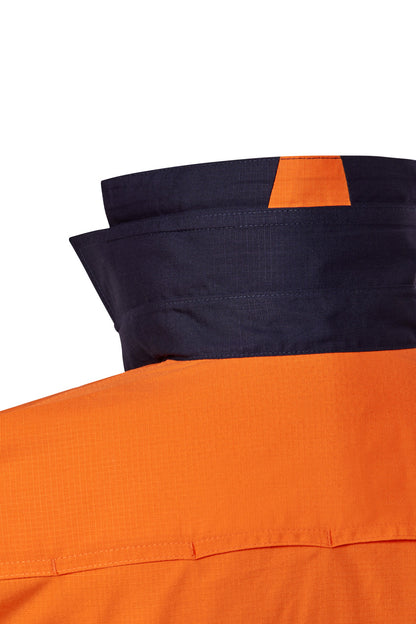 Workcraft WS6067 Mens Hi Vis Short Sleeve Vented Ripstop Shirt in Yellow/Navy, Orange/Navy