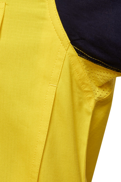 Workcraft WS6068 Mens Hi Vis Long Sleeve Vented Reflective Ripstop Shirt in Yellow/Navy