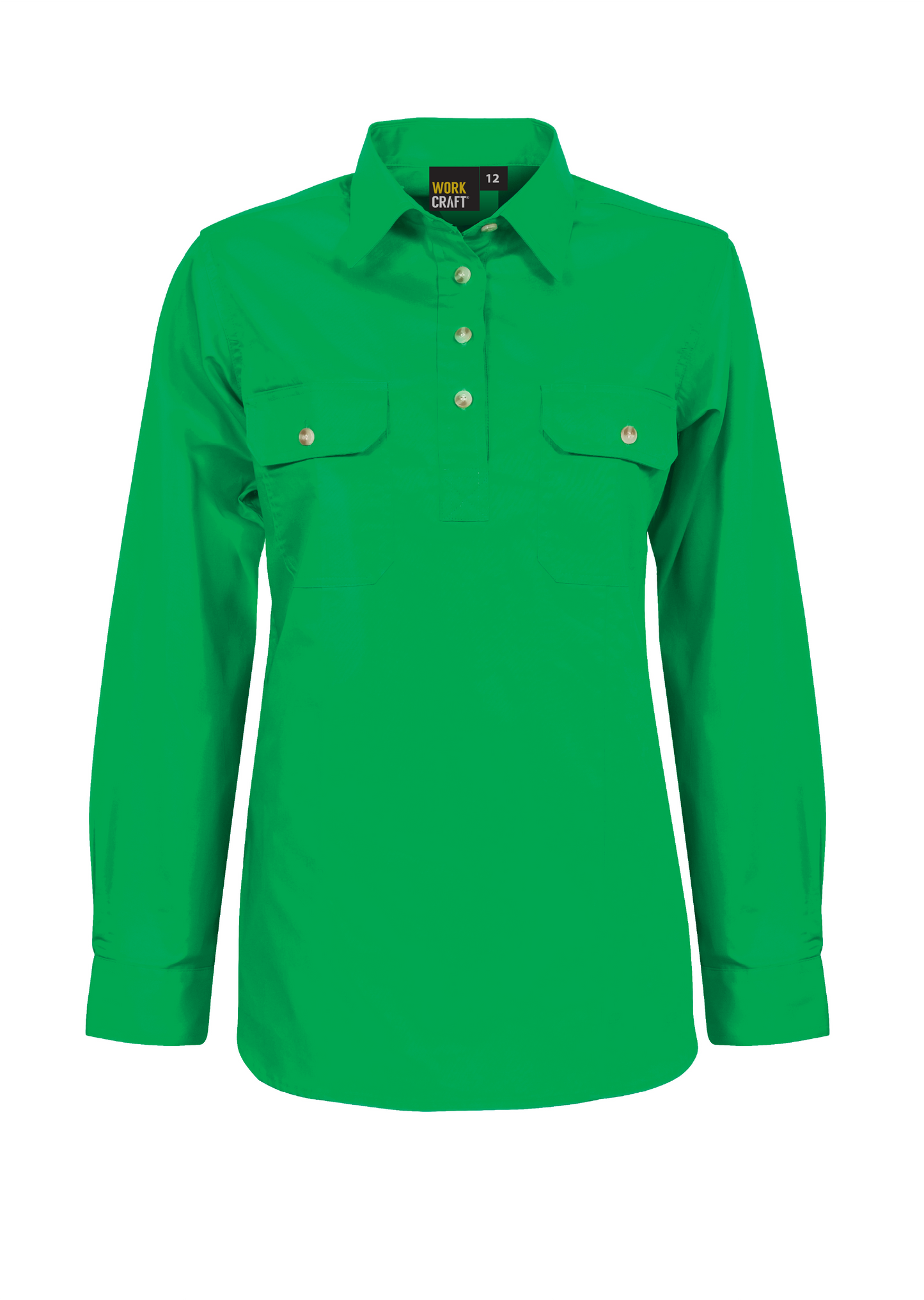 Workcraft WSL505 Ladies Lightweight Long Sleeve Closed Front Cotton Drill Shirt in Electric Green
