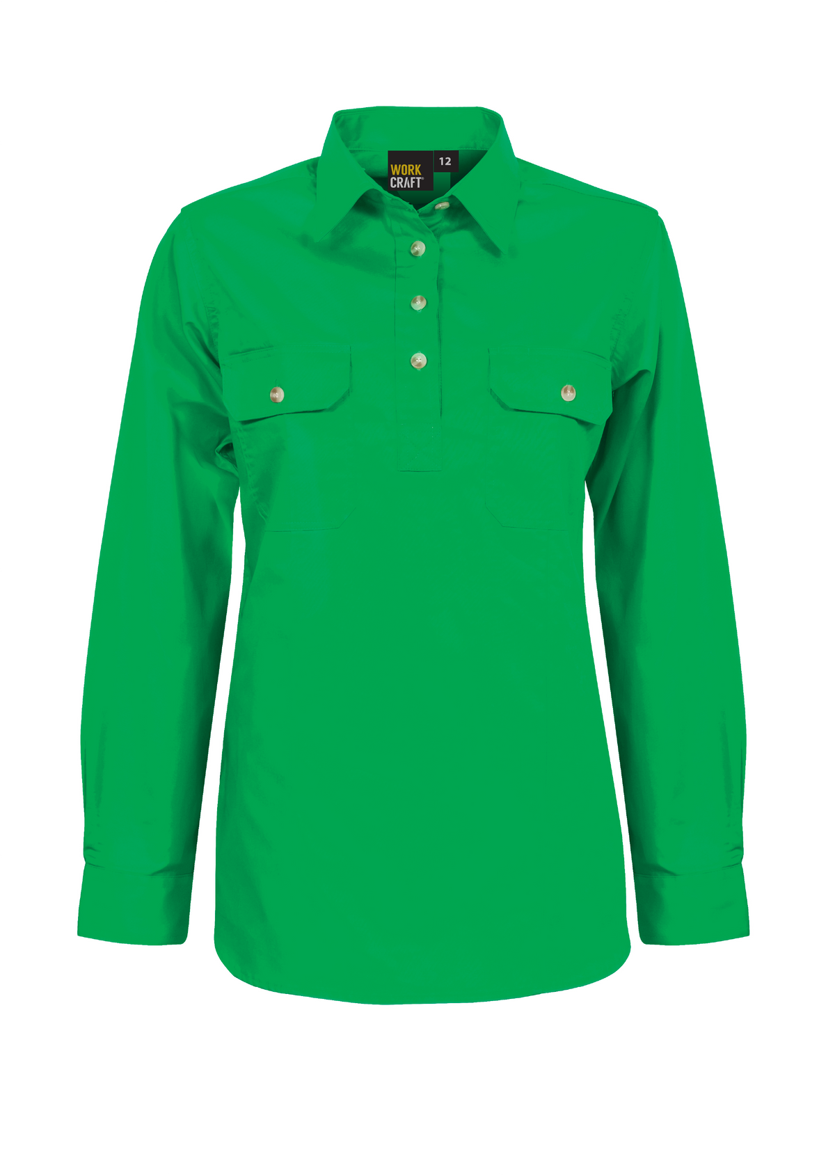 Workcraft WSL505 Ladies Lightweight Long Sleeve Closed Front Cotton Drill Shirt in Electric Green