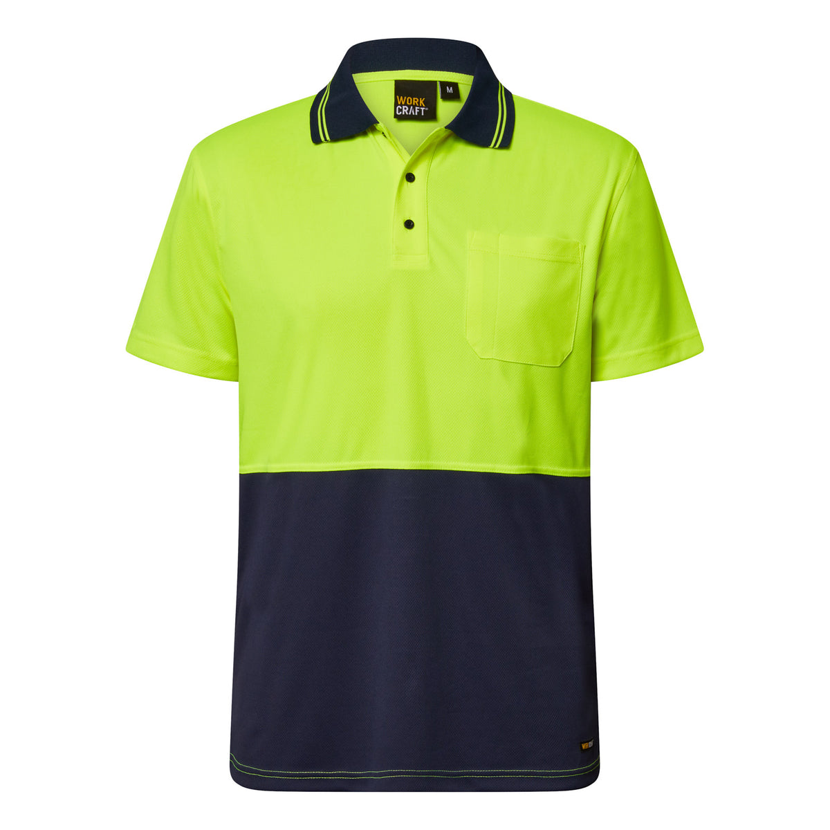 Workcraft WSP201 Hi Vis Short Sleeve Micromesh Polo With Pocket in Yellow/Navy