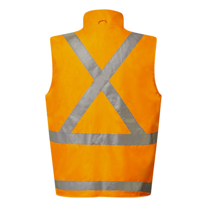 Workcraft WW9029 NSW Rail Hi Vis Reversible Fleece Reflective Vest With X-Pattern Tape in Safety Orange