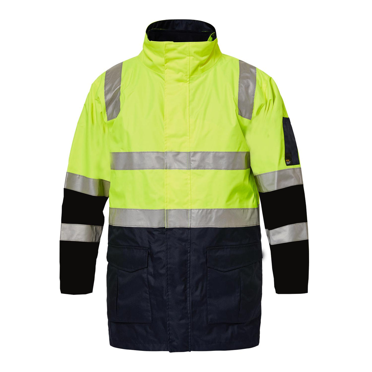 Workcraft WW9032 Hi Vis 6 In 1 Two Tone Reflective Jacket With Removable Sleeves in Yellow/Navy