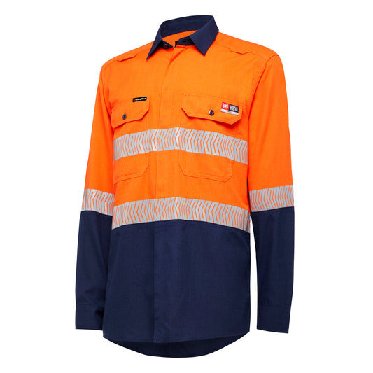 King Gee Y04370 ShieldTec LENZING FR Hi Vis 2Tone Open Front Taped Shirt PPE1