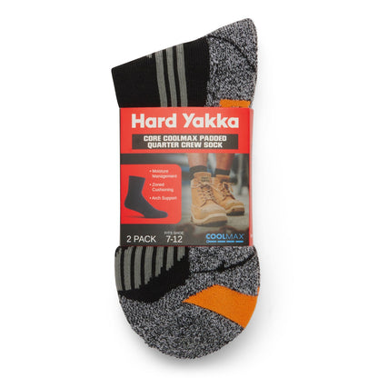 Hard Yakka Y20017 Core Coolmax Padded Quarter Crew Sock - 2 Pack