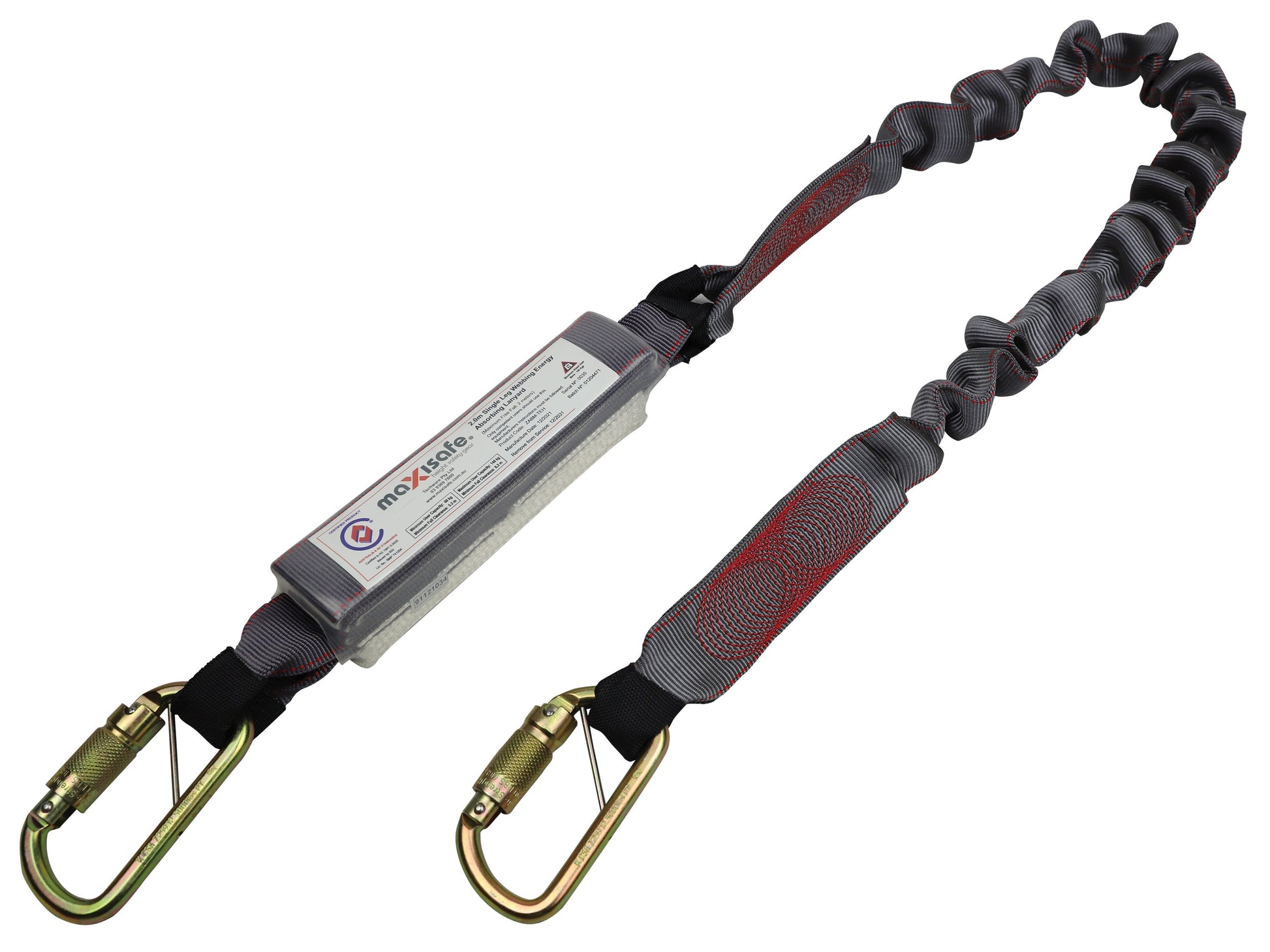 Maxisafe ZABM-TEH 2M Heavy Duty Web Shock Absorbing Lanyard with Triple Action Karabiners