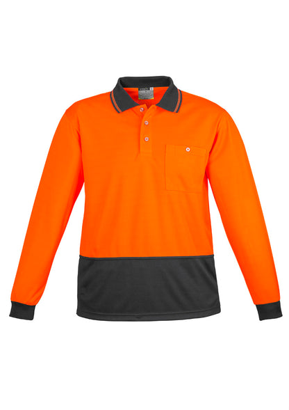Syzmik Unisex Hi Vis Basic Long Sleeve Polo - Orange/Charcoal