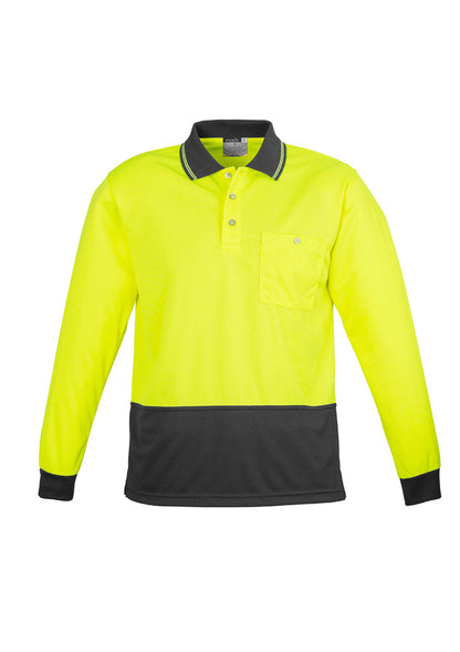 Syzmik Unisex Hi Vis Basic Long Sleeve Polo - Yellow/Charcoal