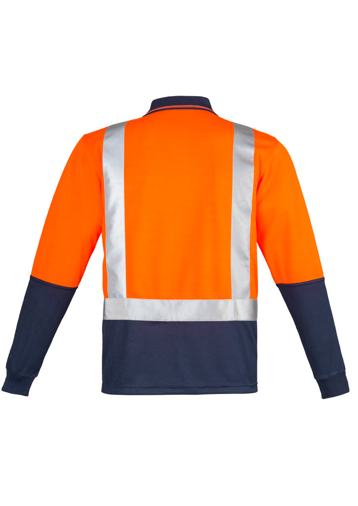 Syzmik Men's Hi Vis Spliced Long Sleeve Polo - Shoulder Taped - Orange/Navy