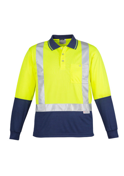 Syzmik Men's Hi Vis Spliced Long Sleeve Polo - Shoulder Taped - Yellow/Navy
