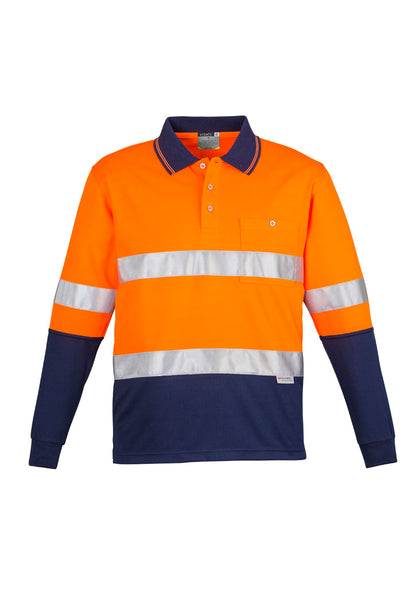 Syzmik Men's Hi Vis Spliced Long Sleeve Polo - Hoop Taped - Orange/Navy