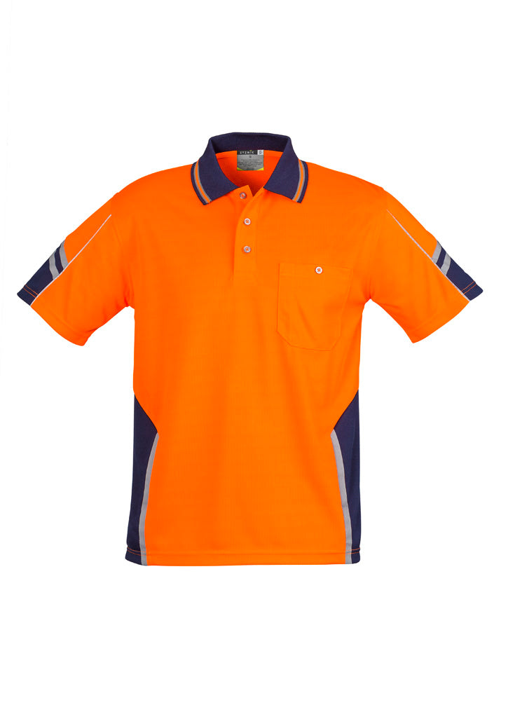 Syzmik Men's Hi Vis Squad Short Sleeve Polo - Orange/Navy