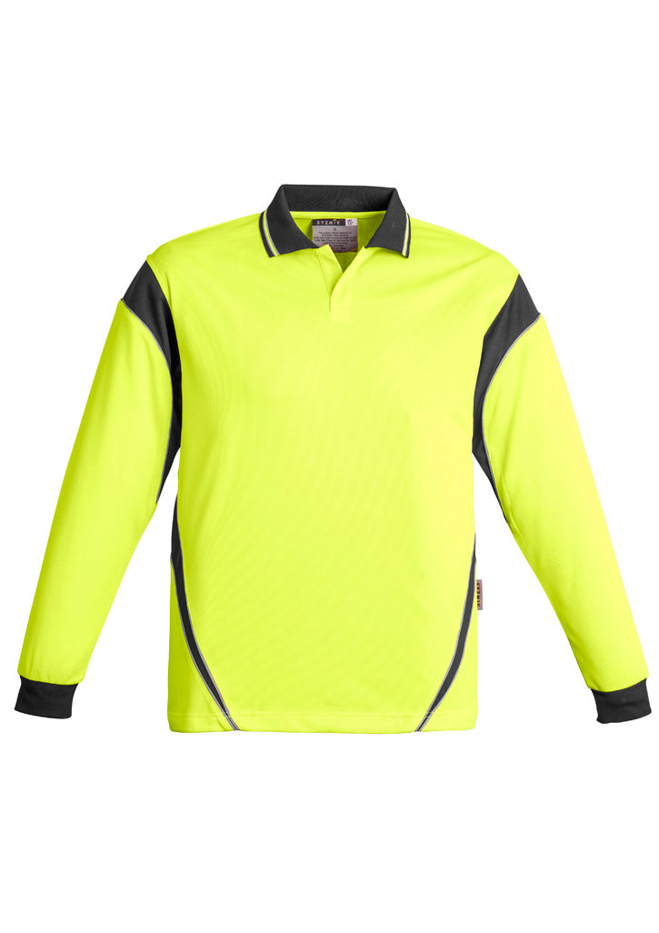 Syzmik Men's Hi Vis Aztec Long Sleeve Polo - Yellow/Charcoal