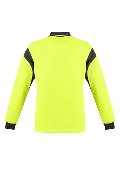 Syzmik Men's Hi Vis Aztec Long Sleeve Polo - Yellow/Charcoal