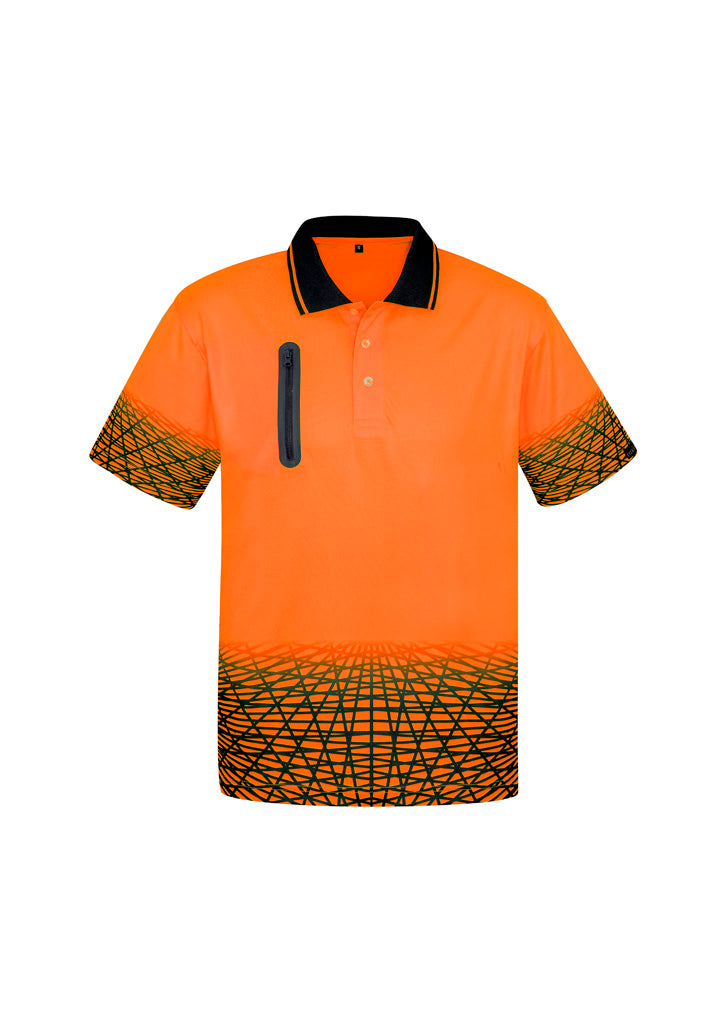 Syzmik Men's Hi Vis Tracks Short Sleeve Polo - Orange/Navy