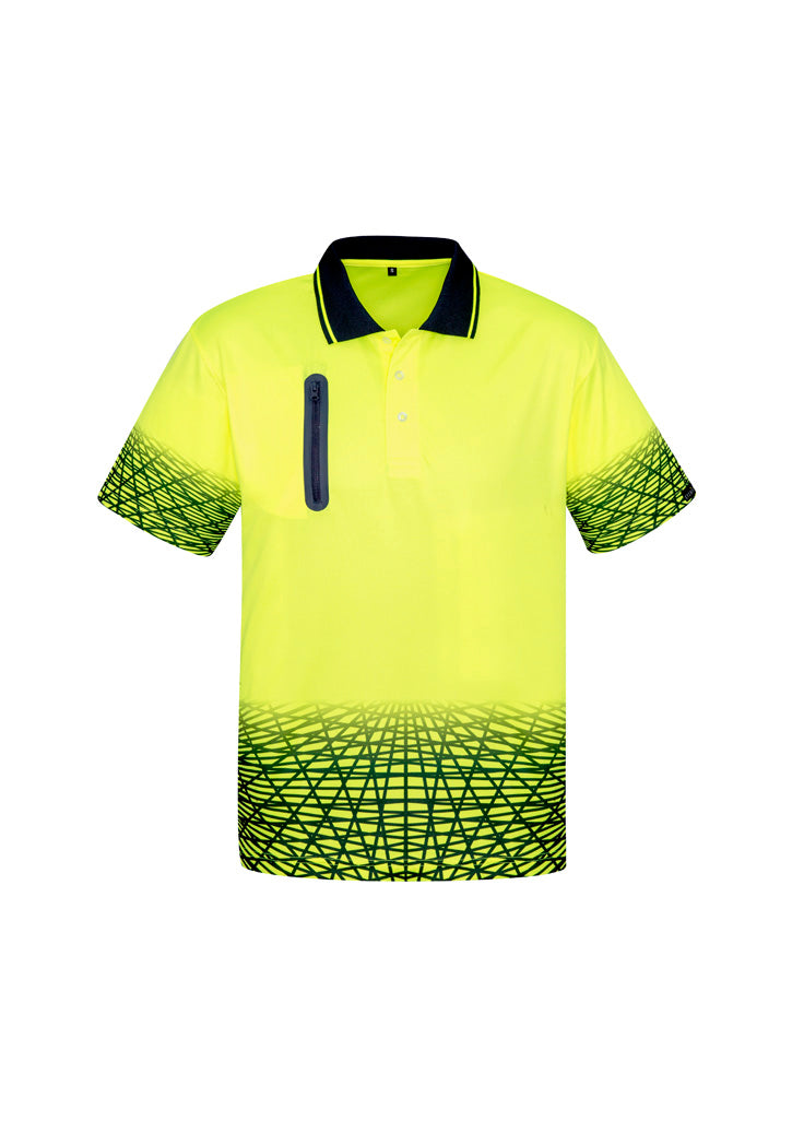 Syzmik Men's Hi Vis Tracks Short Sleeve Polo - Yellow/Navy