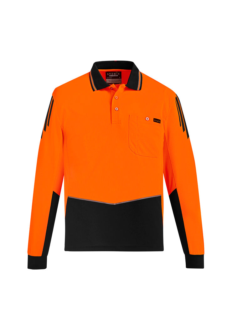 Syzmik Men's Hi Vis Flux Long Sleeve Polo - Orange/Black