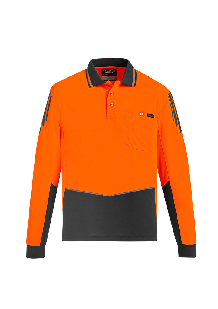 Syzmik Men's Hi Vis Flux Long Sleeve Polo - Orange/Charcoal