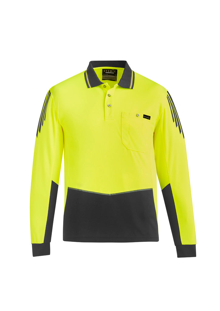 Syzmik Men's Hi Vis Flux Long Sleeve Polo - Yellow/Charcoal