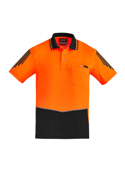 Syzmik Men's Hi Vis Flux Short Sleeve Polo - Orange/Black